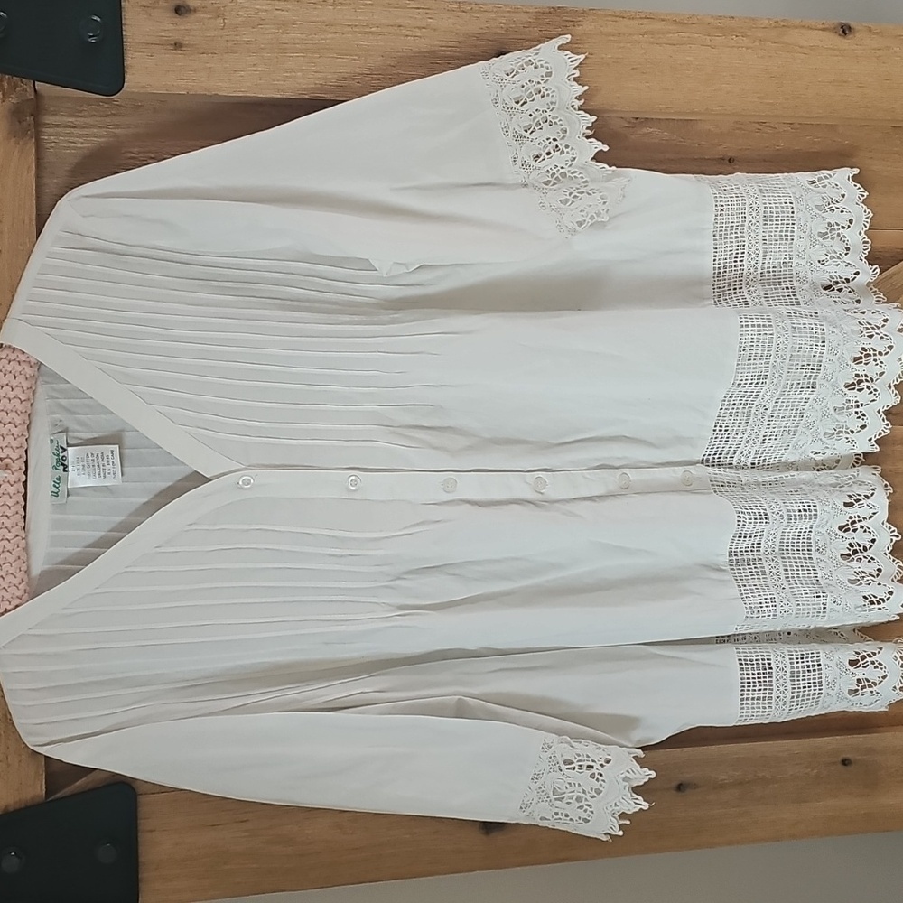 ULLA POPKEN Crochet Tunic A Line Top White Size 12 - 14  Boho Rare!